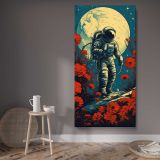 Astronaut in a Red Poppy Landscape canvas wall art displayed in a contemporary room