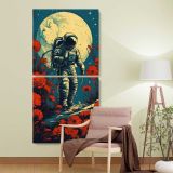 Astronaut in a Red Poppy Landscape two panel canvas wall art room mockup
