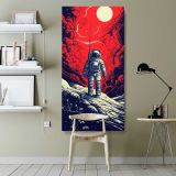 Astronaut on a Red Lunar Landscape canvas wall art shown in a modern interior