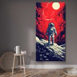 Astronaut on a Red Lunar Landscape canvas wall art displayed in a contemporary room