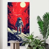 Astronaut on a Red Lunar Landscape canvas print displayed in a modern interior