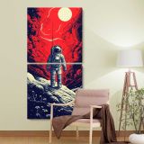 Astronaut on a Red Lunar Landscape two panel canvas wall art room mockup