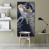 Two peacocks in a tree vintage design remix from original painting by Ohara Koson canvas wall art shown in a modern interior