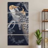 Two peacocks in a tree vintage design remix from original painting by Ohara Koson three panel canvas wall art room mockup