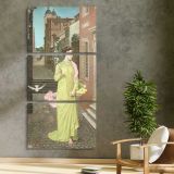 A Herald of Spring 1872 by Walter Crane three panel canvas print in a contemporary interior