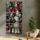 Saint in a Stained Glass Window three panel canvas print in a contemporary interior