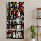 Saint in a Stained Glass Window three panel canvas wall art room mockup