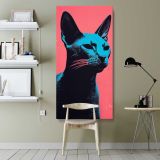 Black Cat Pop Art Portrait canvas wall art shown in a modern interior