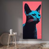 Black Cat Pop Art Portrait canvas wall art displayed in a contemporary room