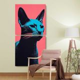 Black Cat Pop Art Portrait two panel canvas wall art room mockup