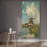 A Windmill on a Polder Waterway Known as In the Month of July c 1889 by Paul Joseph Constantin Gabriel canvas wall art displayed in a contemporary room