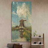 A Windmill on a Polder Waterway Known as In the Month of July c 1889 by Paul Joseph Constantin Gabriel canvas wall art in a styled interior