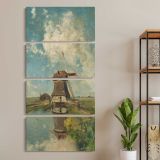 A Windmill on a Polder Waterway Known as In the Month of July c 1889 by Paul Joseph Constantin Gabriel three panel canvas wall art room mockup