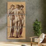 Venus Concordia Study of the Three Graces 1895 by Edward Burne Jones three panel canvas print in a contemporary interior