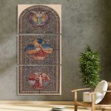 Design for a Stained Glass Window by Izabel M Coles three panel canvas print in a contemporary interior