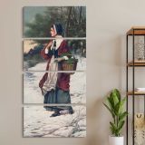 Christmas Morning 1899 by American Lithographic Co three panel canvas wall art room mockup
