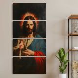 Sacred Heart of Jesus Portrait three panel canvas wall art room mockup