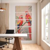 Tropical Parrots with Pink and Gold Leaves five panel canvas wall art office mockup