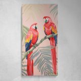 Tropical Parrots with Pink and Gold Leaves Canvas Wall Art Print