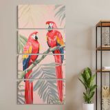 Tropical Parrots with Pink and Gold Leaves three panel canvas wall art room mockup