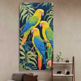 Tropical Parrots in a Jungle canvas wall art in a styled interior