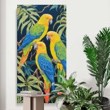 Tropical Parrots in a Jungle canvas print displayed in a modern interior