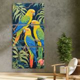 Tropical Parrots in a Jungle three panel canvas print in a contemporary interior