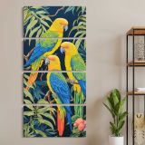 Tropical Parrots in a Jungle three panel canvas wall art room mockup