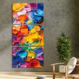 Colourful Impasto Abstract three panel canvas print in a contemporary interior