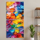 Colourful Impasto Abstract three panel canvas wall art room mockup