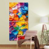 Colourful Impasto Abstract two panel canvas wall art room mockup