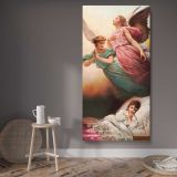 Guardian Angels Watching Over a Sleeping Child canvas wall art displayed in a contemporary room