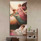 Guardian Angels Watching Over a Sleeping Child canvas wall art in a styled interior
