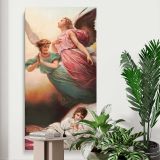 Guardian Angels Watching Over a Sleeping Child canvas print displayed in a modern interior