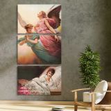 Guardian Angels Watching Over a Sleeping Child three panel canvas print in a contemporary interior