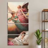 Guardian Angels Watching Over a Sleeping Child three panel canvas wall art room mockup