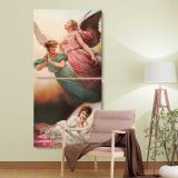 Guardian Angels Watching Over a Sleeping Child two panel canvas wall art room mockup