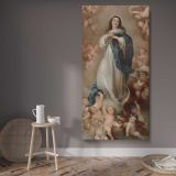 The Immaculate Conception with Cherubs canvas wall art displayed in a contemporary room