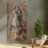 The Immaculate Conception with Cherubs three panel canvas print in a contemporary interior