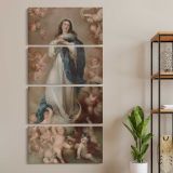 The Immaculate Conception with Cherubs three panel canvas wall art room mockup