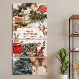 Vintage Christmas Wishes Collage three panel canvas wall art room mockup