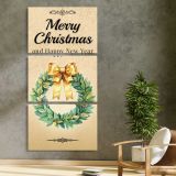 Merry Christmas Wreath three panel canvas print in a contemporary interior