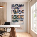 Snowy Christmas House five panel canvas wall art office mockup