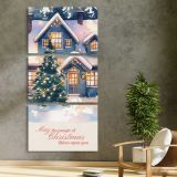 Snowy Christmas House three panel canvas print in a contemporary interior