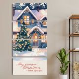 Snowy Christmas House three panel canvas wall art room mockup
