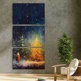 Impressionist Christmas Trees three panel canvas print in a contemporary interior
