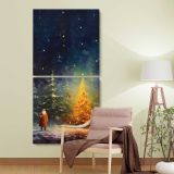 Impressionist Christmas Trees two panel canvas wall art room mockup
