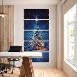 Glowing Christmas Tree in Snow five panel canvas wall art office mockup