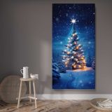 Glowing Christmas Tree in Snow canvas wall art displayed in a contemporary room