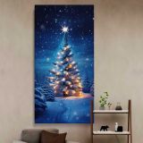 Glowing Christmas Tree in Snow canvas wall art in a styled interior